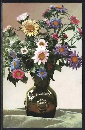 AK Photochromie NR. 711: Vase mit buntem Blumenstrauss, Stillleben