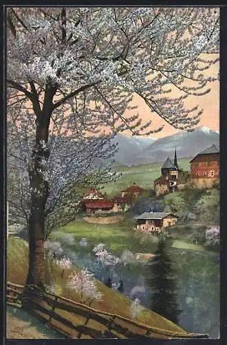 Künstler-AK Photochromie Nr. 2709: Tiroler Ortschaft im Frühling