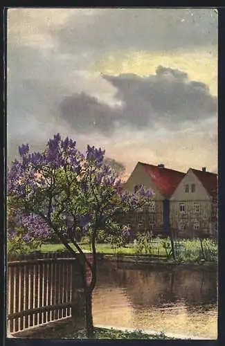 Künstler-AK Photochromie Nr. 4901: Uferpartie mit Baum