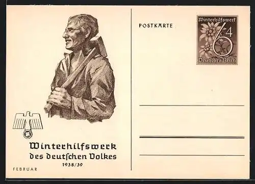 AK WHW Winterhilfswerk des deutschen Volkes 1938-39, Februar, Arbeiter mit Hammer, Ganzsache