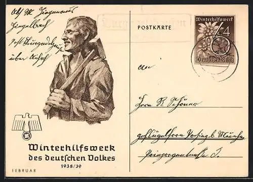 AK Arbeiter mit Vorschlaghammer, WHW 1938 /39 WHW Winterhilfswerk, Ganzsache