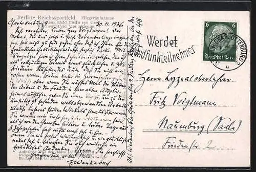 AK Berlin, Olympia, Fliegeraufnahme vom Reichssportfeld