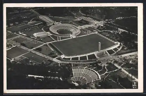 AK Berlin, das Reichssportfeld mit Dietrich-Eckardt-Bühne aus der Luft gesehen