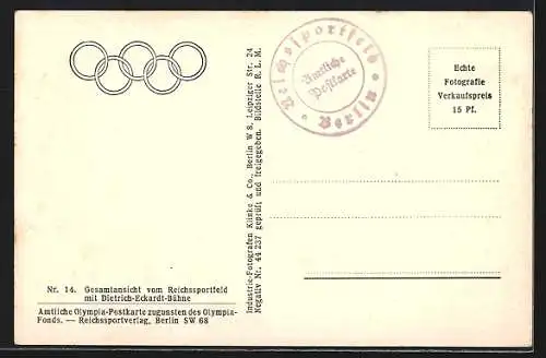 AK Berlin, das Reichssportfeld mit Dietrich-Eckardt-Bühne aus der Luft gesehen