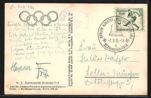 AK Berlin, Gesamtansicht vom Reichssportfeld aus der Vogelperspektive