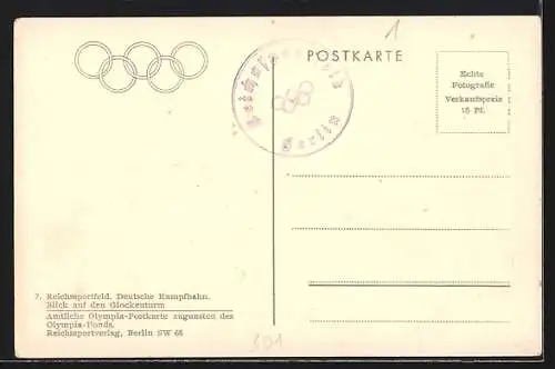 AK Berlin, Olympiade 1936, Reichssportfeld, Deutsche Kampfbahn, Blick auf den Glockenturm