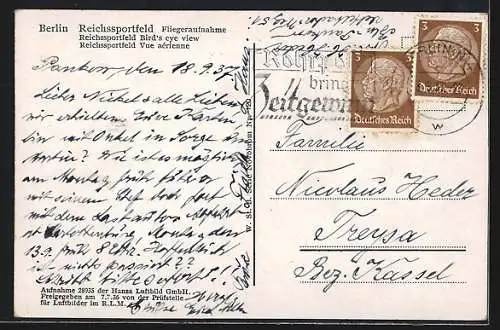 AK Berlin, Olympia, Fliegeraufnahme vom Reichssportfeld