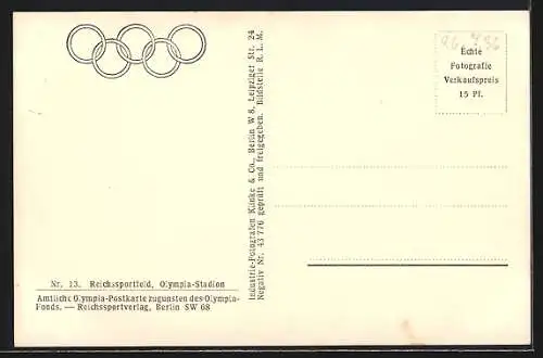 AK Berlin, Reichssportfeld, Olmypia 1936, Olympia-Stadion, Schwimmstadion