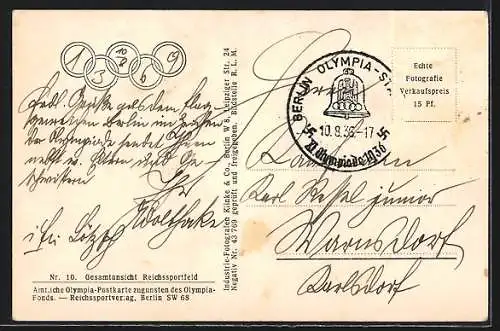 Foto-AK Berlin, Gesamtansicht Reichssportfeld mit Osttor und Maifeld