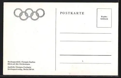 AK Berlin, Olympiade 1936, Reichssportfeld, Olympia-Stadion mit Blick auf den Glockenturm