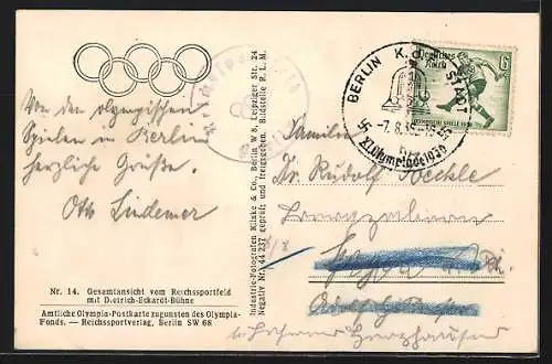 AK Berlin, das Reichssportfeld mit Dietrich-Eckardt-Bühne aus der Luft gesehen