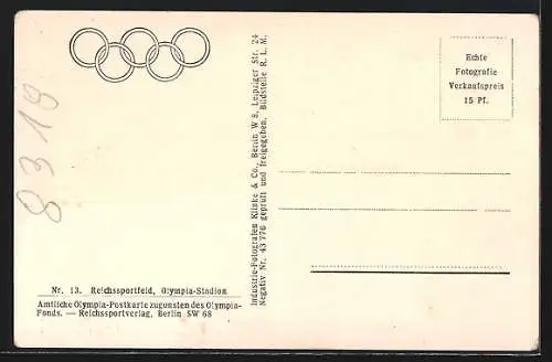 AK Berlin, Reichssportfeld, Olmypia 1936, Olympia-Stadion, Schwimmstadion