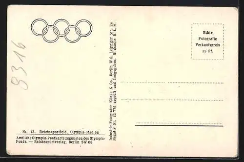 AK Berlin, Reichssportfeld, Olmypia 1936, Olympia-Stadion, Schwimmstadion