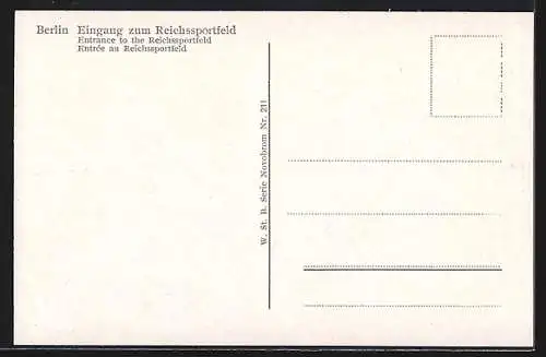 AK Berlin, Reichssportfeld, Eingang mit Olympischen Ringen