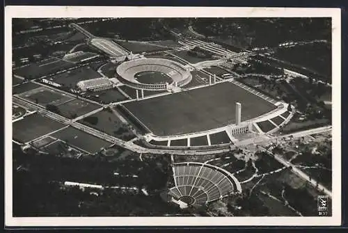 AK Berlin, Reichssportfeld, Olympia-Stadion, Luftbild mit Dietrich Eckardt-Bühne