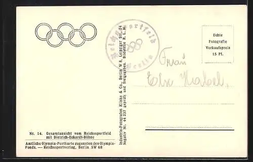 AK Berlin, Reichssportfeld, Olympia-Stadion, Luftbild mit Dietrich Eckardt-Bühne