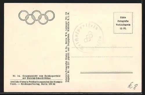 AK Berlin, das Reichssportfeld mit Dietrich-Eckardt-Bühne aus der Luft gesehen