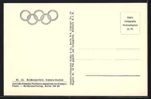 AK Berlin, Reichssportfeld, Olmypia 1936, Olympia-Stadion, Schwimmstadion