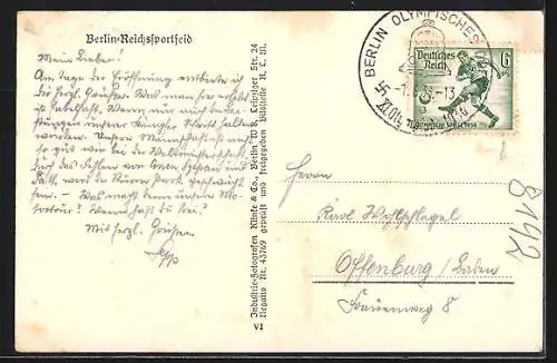 AK Berlin, Reichssportfeld, Olympia-Stadion von oben gesehen