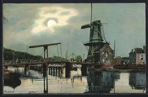 AK Haarlem, Windmühle bei Vollmond