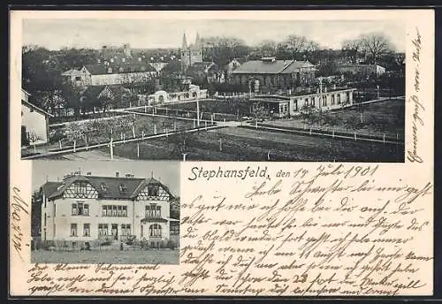 AK Stephansfeld, Teilansicht aus der Vogelschau, grosses Gebäude