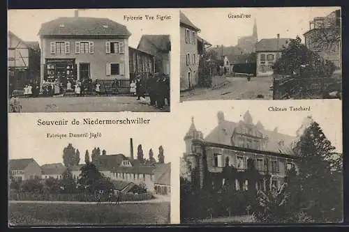 AK Niedermorschwiller, Fabrique Dumeril-Jägle, Epicerie Vve Sigrist, Grand`rue, Chateau Taschard