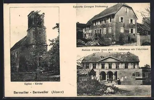 AK Bernweiler, Kirche, Schulhaus mit Unterstand