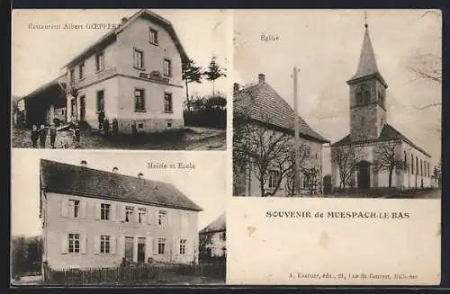 AK Muespach-le-Bas, Restaurant Albert Goepfert, Mairie et Ecole