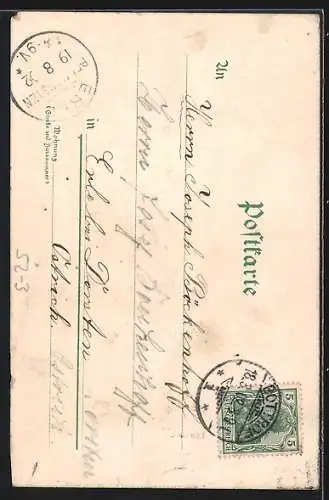 AK Metamorphose, Frauenkopf in einer Enzianblüte