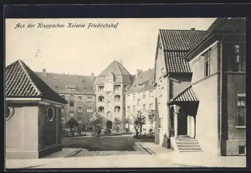 AK Essen, Aus der Kruppschen Kolonie Friedrichshof, Strassenpartie in der Ortschaft