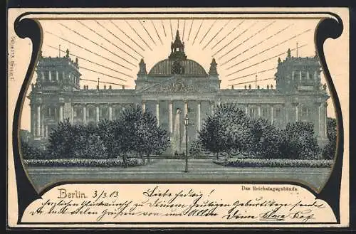 AK Berlin-Tiergarten, Blick auf das Reichstagsgebäude