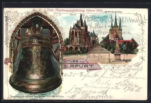 Lithographie Erfurt, Glocke Gloriosa, Dom und St. Severiekirche