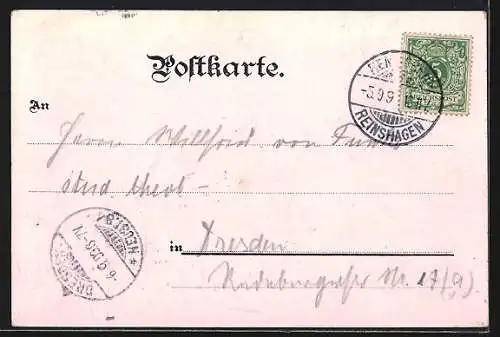 Lithographie Müngsten, Kaiser-Wilhelm-Brücke, Höchste Brücke Deutschlands mit Eisenbahn, Frau auf Esel