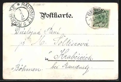 Lithographie Elberfeld-Barmen, Schwebebahn passiert eine Fabrik