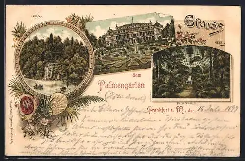 Lithographie Frankfurt-Westend, Drei Ansichten aus dem Palmengarten