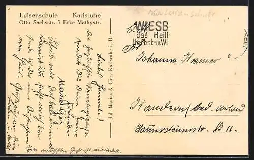 AK Karlsruhe, Die Luisenschule in der Otto Sachsstr. 5, Ecke Mathystr.