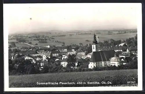 AK Peuerbach /Ob.-Oe., Ortsansicht von einen Berg aus