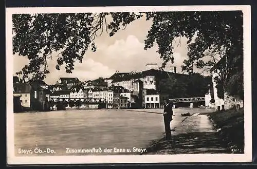 AK Steyr /Ob.-Do., Zusammenfluss der Enns u. Steyr