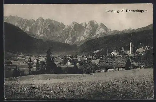 AK Gosau, Ortsansicht g. d. Donnerkogeln