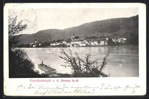 AK Engelhartszell a. d. Donau, Ortsansicht über den Fluss