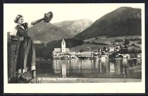 AK St. Wolfgang /Salzkammergut, Ortsansicht vom Wolfgangsee aus