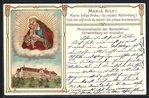 Lithographie Vilshofen, Missionskloster d. Benediktiner Schweiklberg, Gnadenbild Maria Hilf