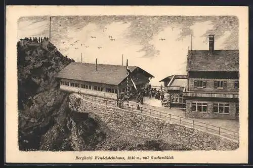 Künstler-AK Bayrischzell, Berghotel Wendelsteinhaus mit Gachemblick