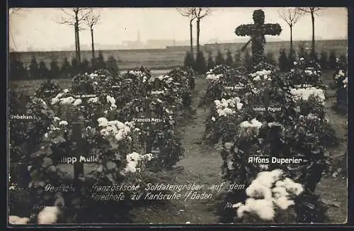 AK Karlsruhe i. Baden, Deutsche und französische Soldatengräber auf dem Friedhof