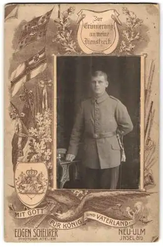 Fotografie Eugen Scheurer, Neu-Ulm, Insel 8½, Soldat in Uniform Rgt. 12, im Passepartout