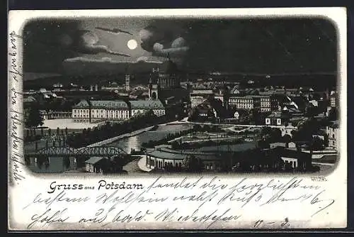 Lithographie Potsdam, Nächtlicher Blick über die Stadt