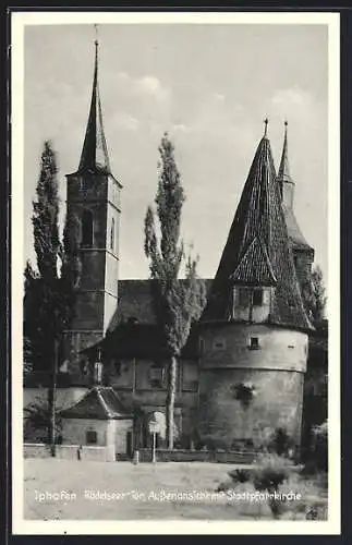 AK Iphofen, Rödelseer Tor, Aussenansicht mit Stadtpfarrkirche