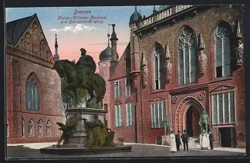 AK Bremen, Kaiser-Wilhelm-Denkmal & Ratskeller-Eingang