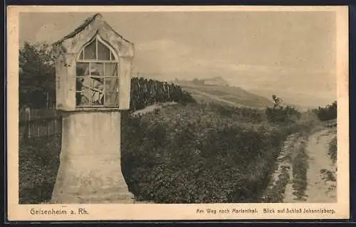 AK Geisenheim, Am Weg nach Marienthal, Blick auf Schloss Johannisberg