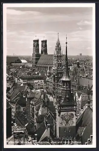 AK München, Frauenkirche, altes & neues Rathaus aus der Vogelschau